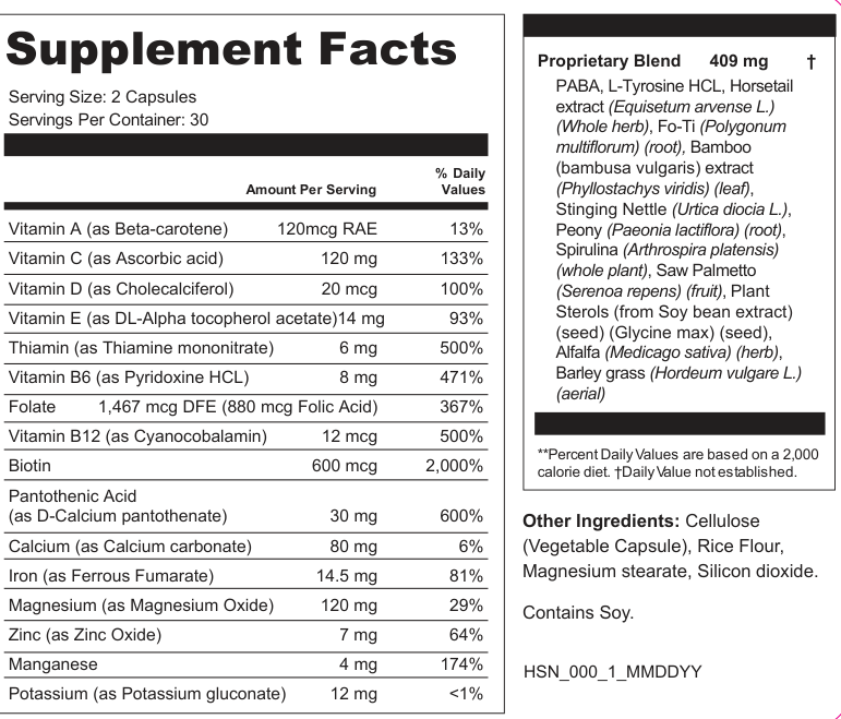 Supplement Facts for Veilcrest